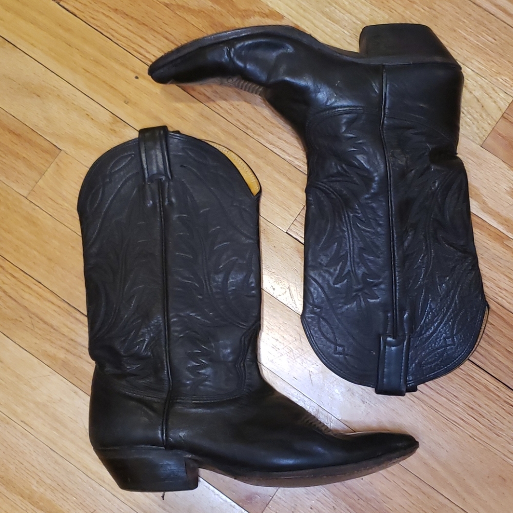 Vintage Men's Nocona Deertan Flame Stitch Dress Cowboy Boots Sz 8